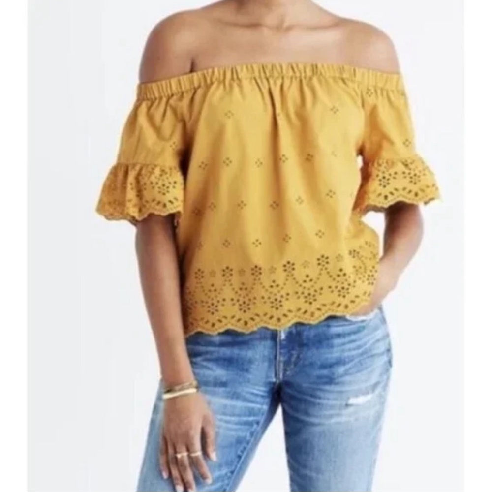 Madewell Womens Eyelet Off-the-Shoulder Top Short Sleeve Size small